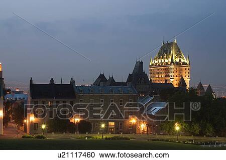 Stock Image - Chateau Frontenac and houses in Quebec City. Fotosearch