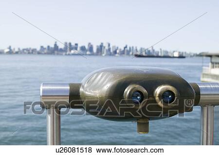 Stock Photo - Vancouver from North Vancouver and Binoculars. Fotosearch