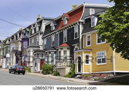Stock Image - View of colourful houses on Cochrane street, St. John's, Newfoundland, Canada. Fotosearch