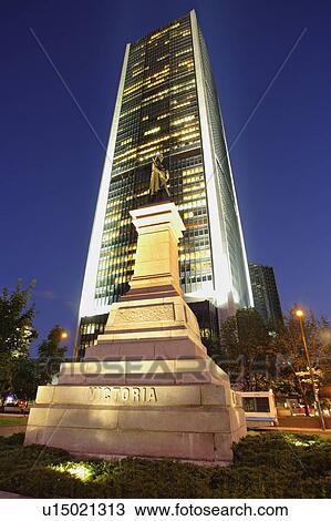 Stock Image - View of monument of Queen Victoria and Stock Exchange Tower, Quebec, Canada. Fotosearch