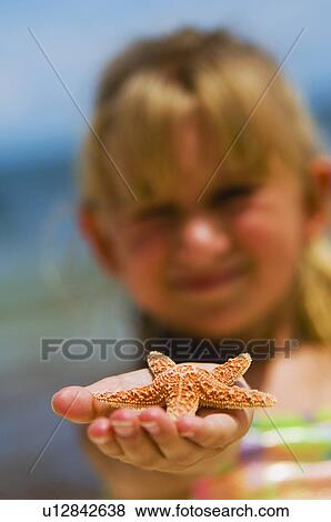Girl holding starfish View Large Photo Image Stock Photo - Girl holding starfish. Fotosearch
