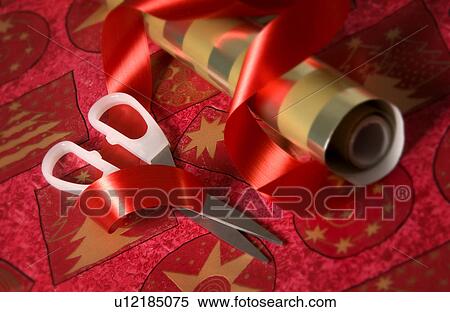 Christmas wrapping supplies View Large Photo Image Stock Photography - Christmas wrapping supplies. Fotosearch