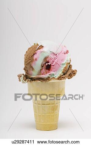 Chocolate, strawberry, vanilla ice cream cone View Large Photo Image Stock Image - Chocolate, strawberry, vanilla ice cream cone. Fotosearch