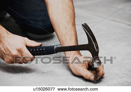 Stock Photo - Construction worker laying subfloor. Fotosearch