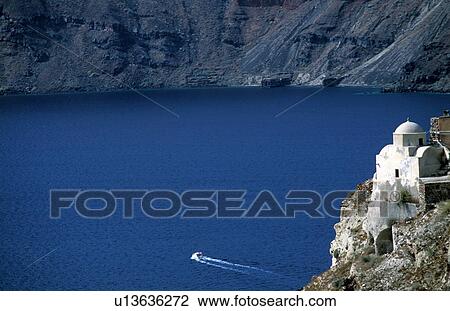 Stock Image - Church on cliff over the sea. Fotosearch