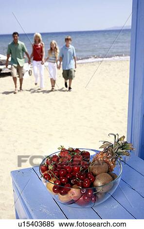 Bowl of fruit and parents with children on beach View Large Photo Image Stock Photography - Bowl of fruit and parents with children on beach. Fotosearch