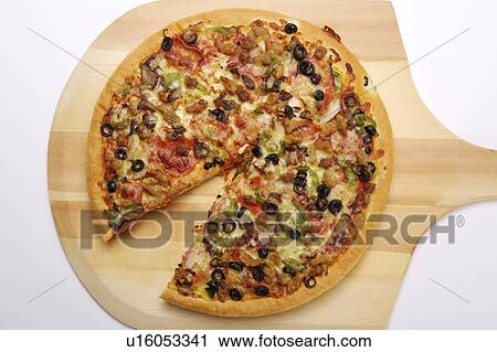 Stock Image - Pizza, elevated view. Fotosearch