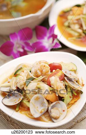Stock Image - Fried Seafood In Spicy Sauce. Fotosearch