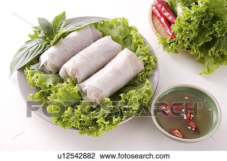 Stock Image - Vietnamese Style Raw Spring Roll . Fotosearch