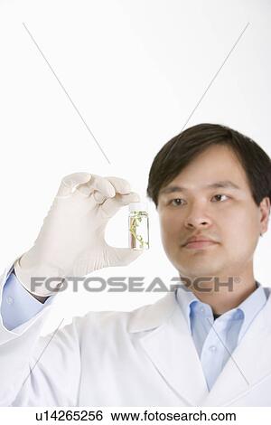 One man in lab coat holding small bottle View Large Photo Image Stock Photograph - One man in lab coat holding small bottle. Fotosearch