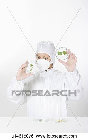 One woman in protective suit looking seedling View Large Photo Image Stock Photograph - One woman in protective suit looking seedling . Fotosearch