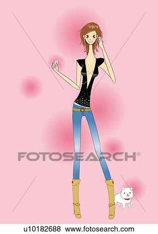Stock Illustration - Brown Hair, Full lenth, Short Hair, Looking at the Camera. Fotosearch