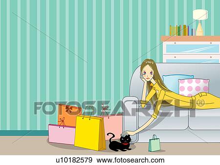 Stock Illustration - Long Hair, Straight Hair, Blond Hair, Looking at the Camera. Fotosearch