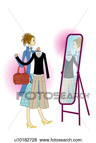 Medium-length Hair, Brown Hair, Hair Back, Looking Away View Large Illustration Stock Illustration - Medium-length Hair, Brown Hair, Hair Back, Looking Away. Fotosearch
