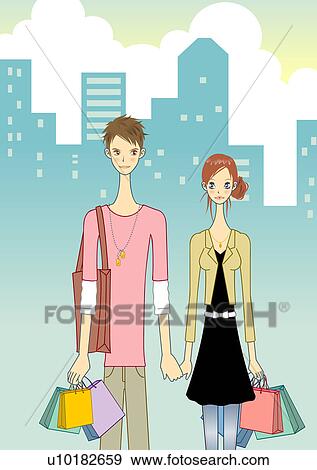 Stock Illustration - Two People, Teenagers Only, Heterosexual Couple, Men. Fotosearch