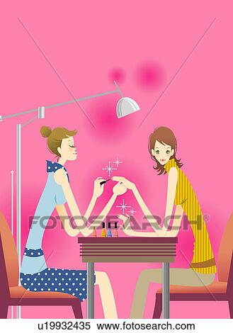 Stock Illustration - Young woman getting manicure in salon . Fotosearch