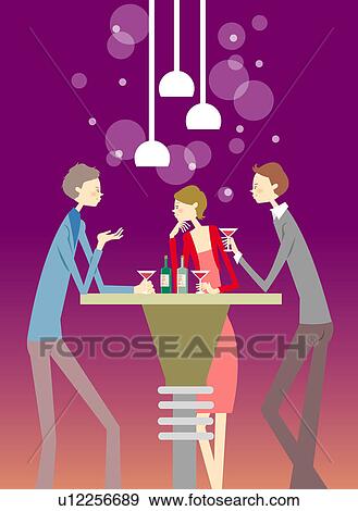 Young men and woman drinking and talking at club View Large Illustration Stock Illustration - Young men and woman drinking and talking at club. Fotosearch