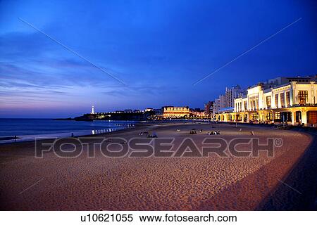 Beach in Biarritz, South France, night view View Large Photo Image Stock Photography - Beach in Biarritz, South France, night view. Fotosearch