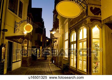 Shops at dusk View Large Photo Image Stock Photography - Shops at dusk. Fotosearch