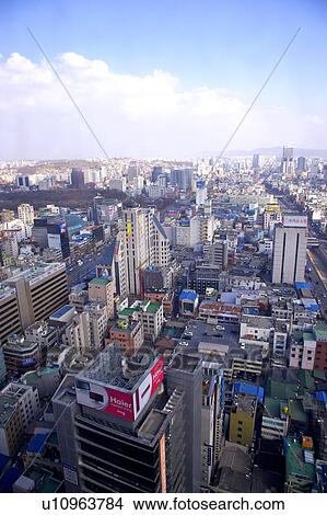 Picture - Cityscape, aerial view, Korea. Fotosearch