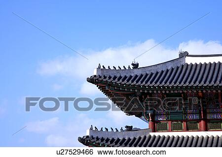 Stock Photograph - Roof against white background, Gyongbokkung, Korea. Fotosearch