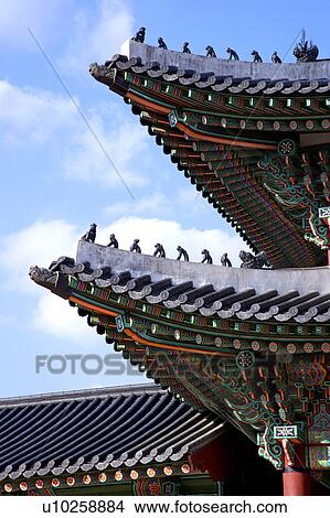 Picture - Roof view, Gyongbokkung, Korea. Fotosearch