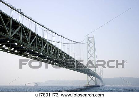 Japan, Kobe, Akashi-Kaikyo Bridge across Akashi Strait View Large Photo Image Stock Image - Japan, Kobe, Akashi-Kaikyo Bridge across Akashi Strait. Fotosearch