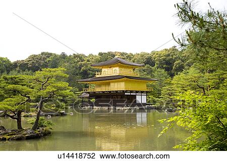 Japan, Kyoto, Kinkakuji Temple in garden on lake View Large Photo Image Stock Image - Japan, Kyoto, Kinkakuji Temple in garden on lake . Fotosearch