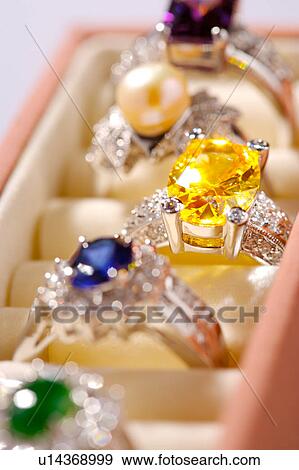 Diamond rings in box, close-up View Large Photo Image Stock Photo - Diamond rings in box, close-up. Fotosearch