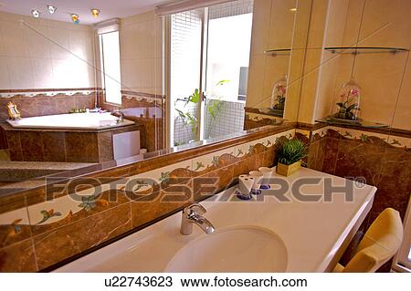 Bathroom reflecting in mirror View Large Photo Image Stock Image - Bathroom reflecting in mirror. Fotosearch