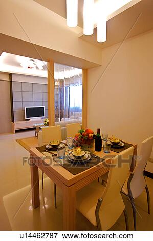 Dining room in modern home View Large Photo Image Stock Photo - Dining room in modern home. Fotosearch