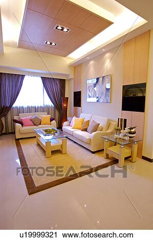 Living room in modern home View Large Photo Image Stock Image - Living room in modern home . Fotosearch