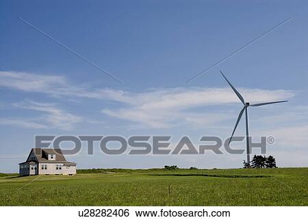 Stock Photograph - Wind turbines, near East Point, Prince Edward Island. Fotosearch