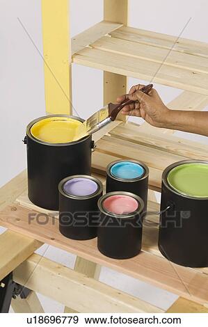 Stock Photo - African American Woman Doing Home Improvement Painting, Canada, British Columbia. Fotosearch