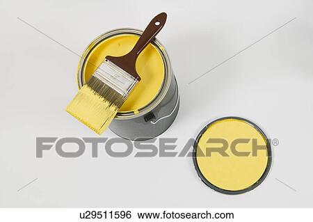 Open paint can, lid, colour swatch and brush, Canada, British Columbia View Large Photo Image Stock Photograph - Open paint can, lid, colour swatch and brush, Canada, British Columbia. Fotosearch