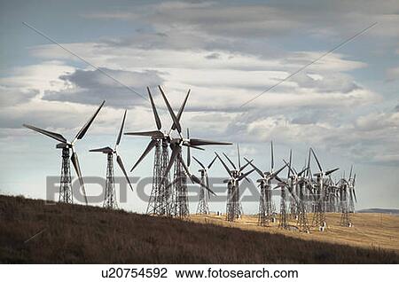 Stock Image - Wind turbines in Pincher Creek, Alberta.. Fotosearch