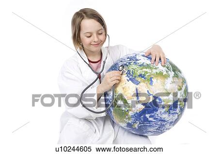 9 year old girl listening to globe with stethescope View Large Photo Image Stock Photography - 9 year old girl listening to globe with stethescope. Fotosearch