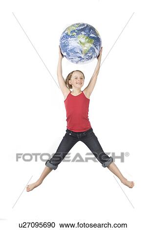 9 years old girl jumping with the globe View Large Photo Image Stock Image - 9 years old girl jumping with the globe. Fotosearch