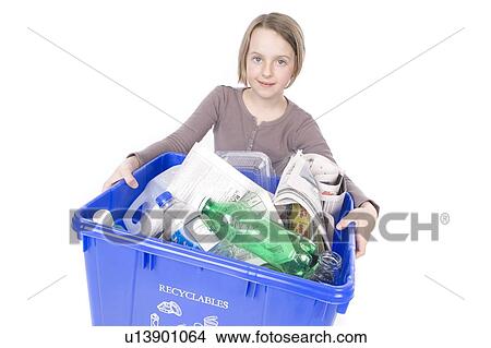 9 years old girl with the recycling box View Large Photo Image Picture - 9 years old girl with the recycling box. Fotosearch