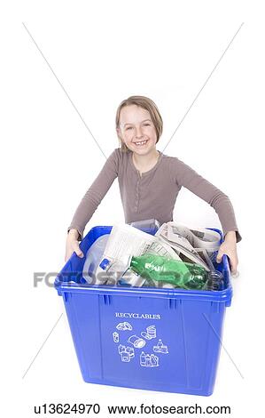 9 years old girl with the recycling box View Large Photo Image Stock Image - 9 years old girl with the recycling box. Fotosearch