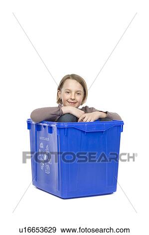 recycling box with the girl inside View Large Photo Image Stock Photo - recycling box with the girl inside. Fotosearch