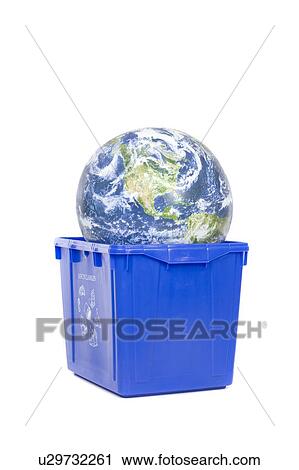 Stock Image - recycling box with the globe. Fotosearch
