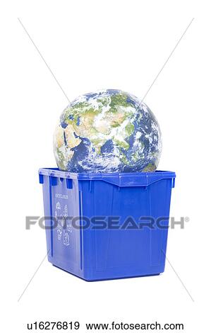 Stock Photo - recycling box with the globe. Fotosearch