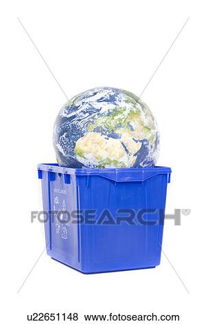 Stock Photo - recycling box with the globe. Fotosearch