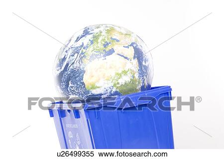 Stock Photography - recycling box with the globe. Fotosearch