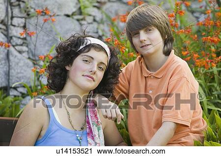 Stock Image - Portrait of Teenage Siblings. West Vancouver, BC.. Fotosearch