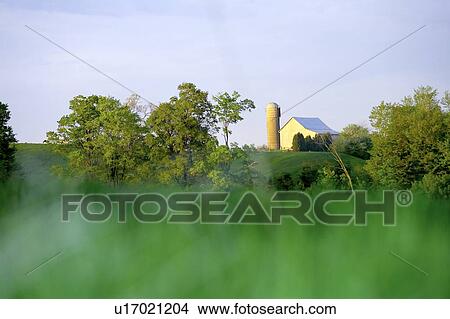 Picture - Barn off in the distance, Canada, Ontario, Jerseyville. Fotosearch