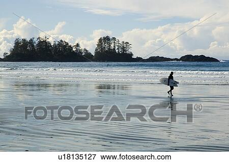 Stock Photo - Surfer, Chesterman Beach, Tofino, Vancouver Island, BC. Fotosearch