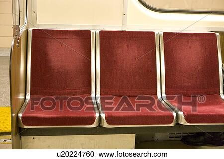 Stock Image - Interior of subway car, Toronto Transit; Canada, Ontario, Toronto. Fotosearch