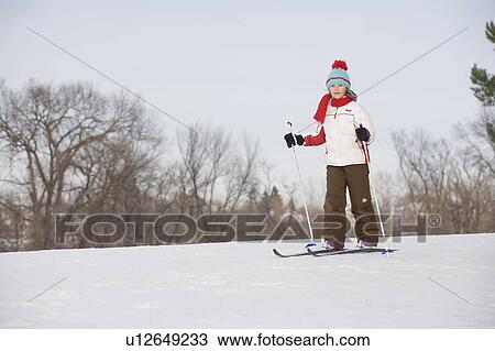 Stock Image - 9 year old cross-country skiing, Winnipeg, Canada. Fotosearch